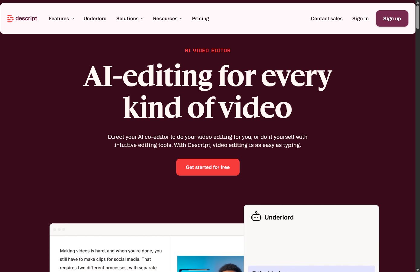 Descript transcript based video editor