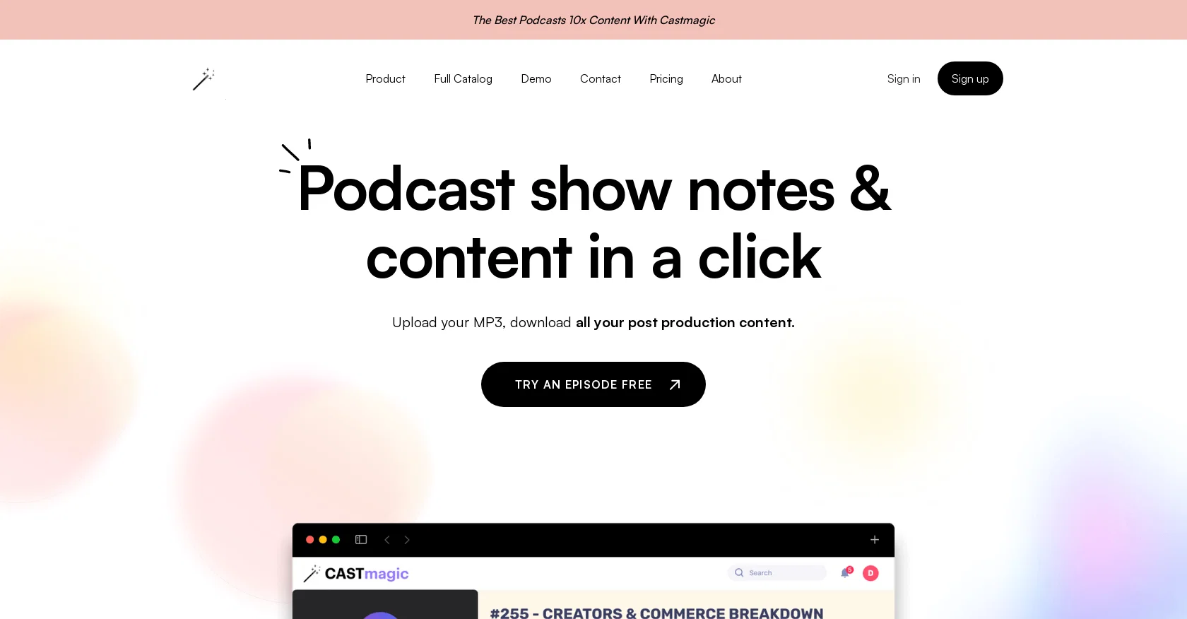 Castmagic podcast transcription and content repurposing workspace
