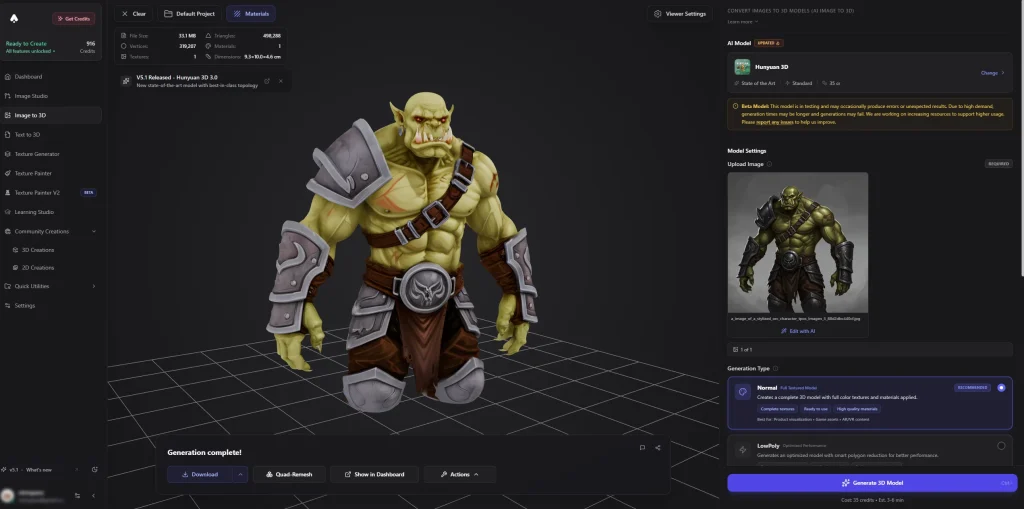 3D AI Studio screenshot