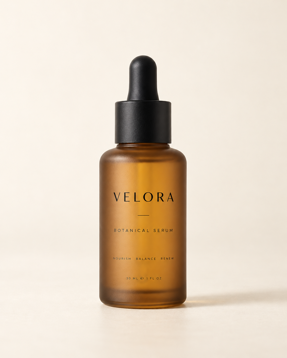 A clean amber serum bottle product photo created in ChatGPT